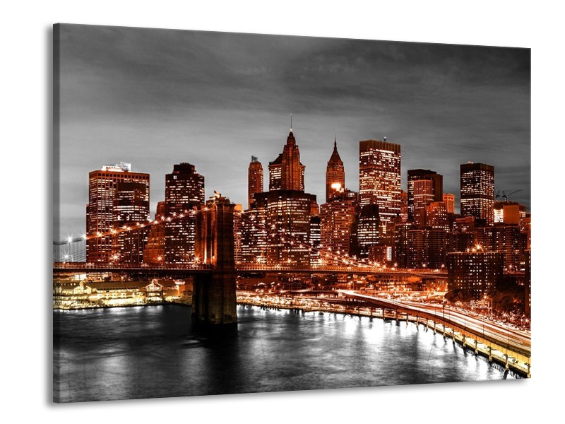 Glas schilderij New York | Bruin, Zwart | 100x70cm 1Luik