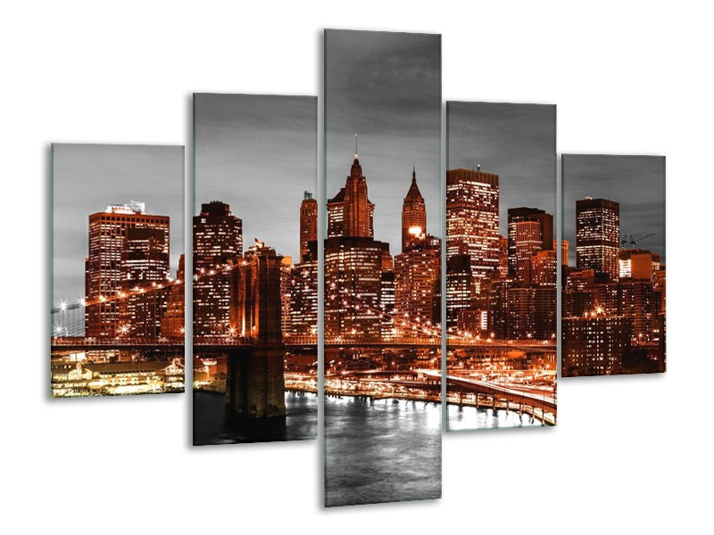 Glas schilderij New York | Bruin, Zwart | 100x70cm 5Luik