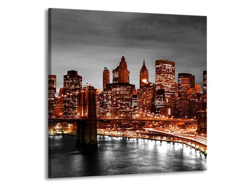 Canvas schilderij New York | Bruin, Zwart | 70x70cm 1Luik