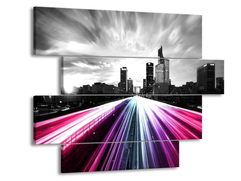 Glas schilderij Weg | Paars, Roze, Zwart | 115x85cm 4Luik