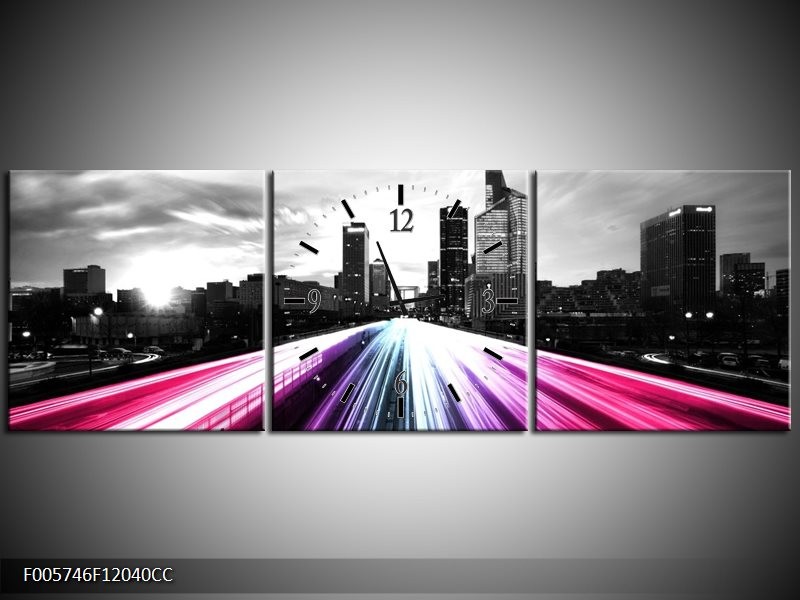 Klok schilderij Weg | Paars, Roze, Zwart | 120x40cm 3Luik