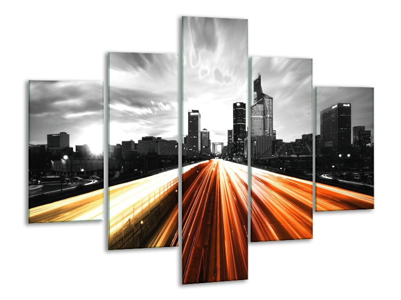 Glas schilderij Weg | Bruin, Oranje, Zwart | 100x70cm 5Luik