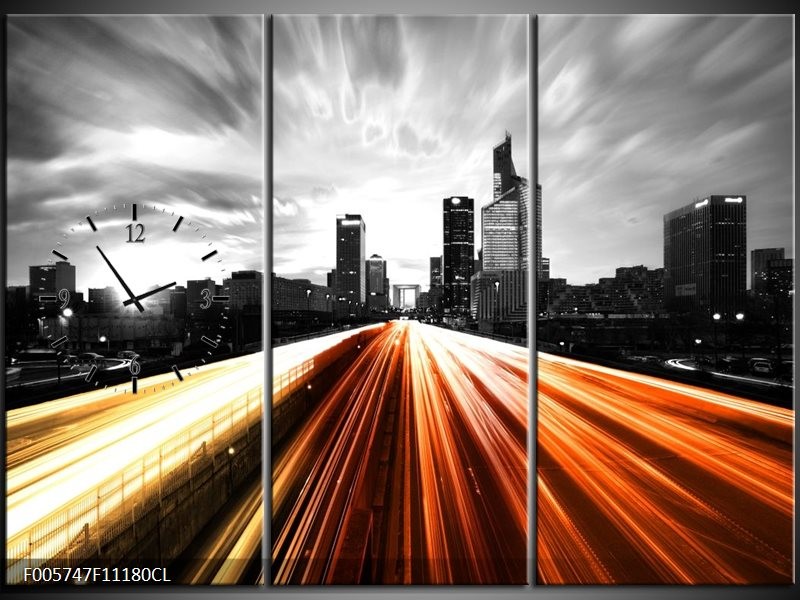 Klok schilderij Weg | Bruin, Oranje, Zwart | 111x80cm 3Luik