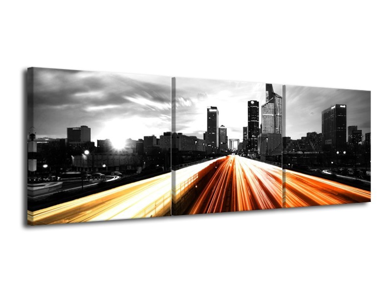 Canvas schilderij Weg | Bruin, Oranje, Zwart | 120x40cm 3Luik