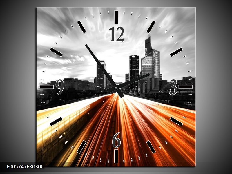 Klok schilderij Weg | Bruin, Oranje, Zwart | 30x30cm 1Luik