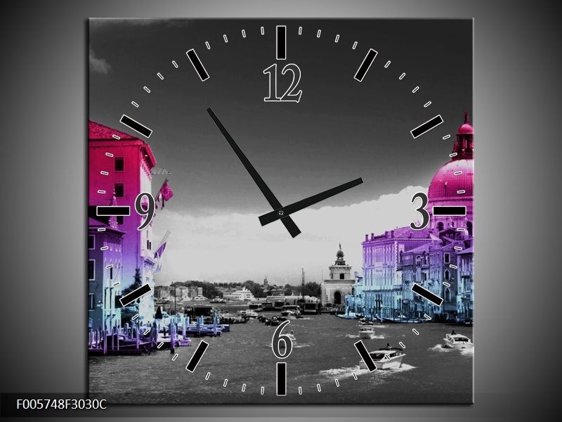 Klok schilderij Venetie | Paars, Zwart | 30x30cm 1Luik