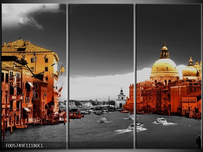 Klok schilderij Venetie | Bruin, Zwart | 111x80cm 3Luik