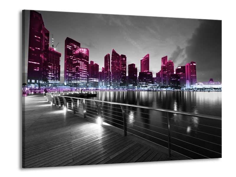 Glas schilderij Wolkenkrabber | Paars, Zwart | 100x70cm 1Luik