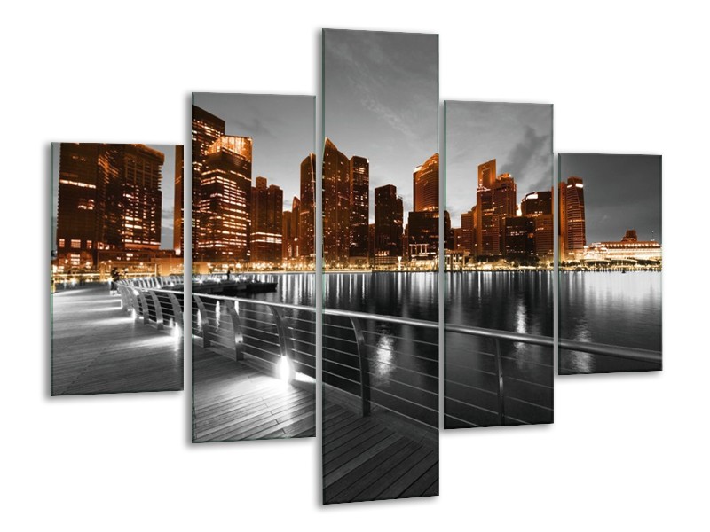 Glas schilderij Wolkenkrabber | Bruin, Zwart | 100x70cm 5Luik