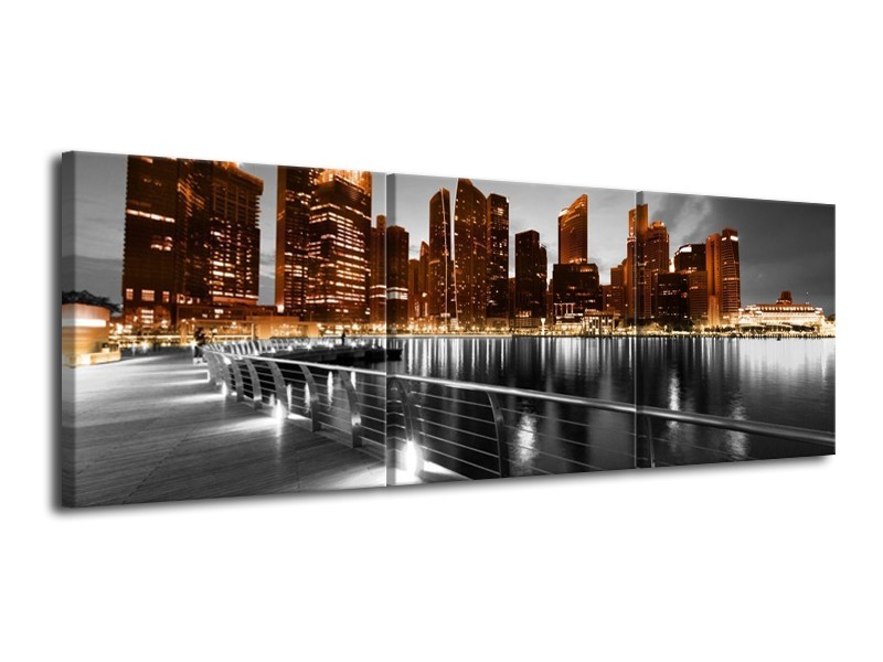 Canvas schilderij Wolkenkrabber | Bruin, Zwart | 120x40cm 3Luik