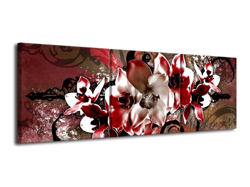 Canvas schilderij Orchidee | Rood, Wit, | 120x40cm 3Luik
