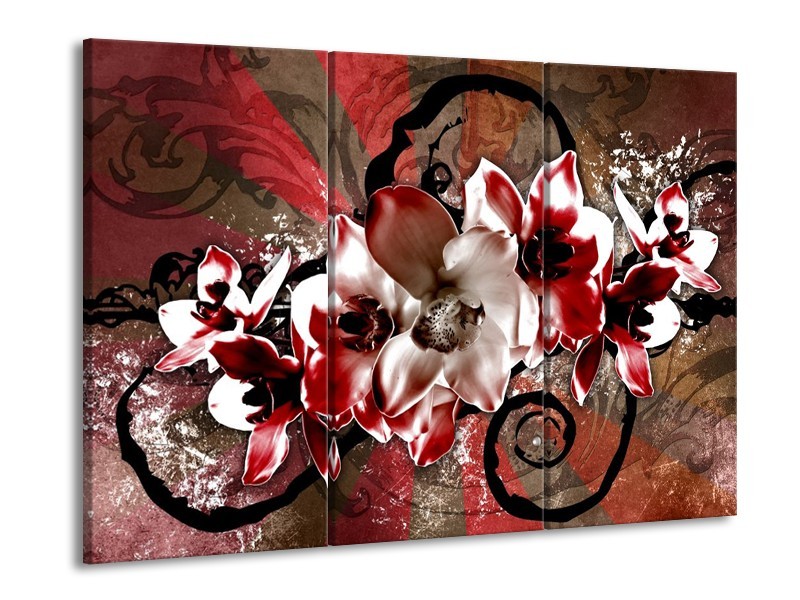 Canvas schilderij Orchidee | Rood, Wit, | 90x60cm 3Luik