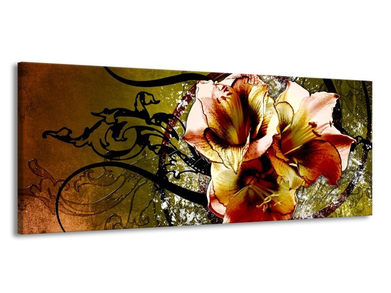 Glas schilderij Lelie | Bruin, Groen | 145x58cm 1Luik