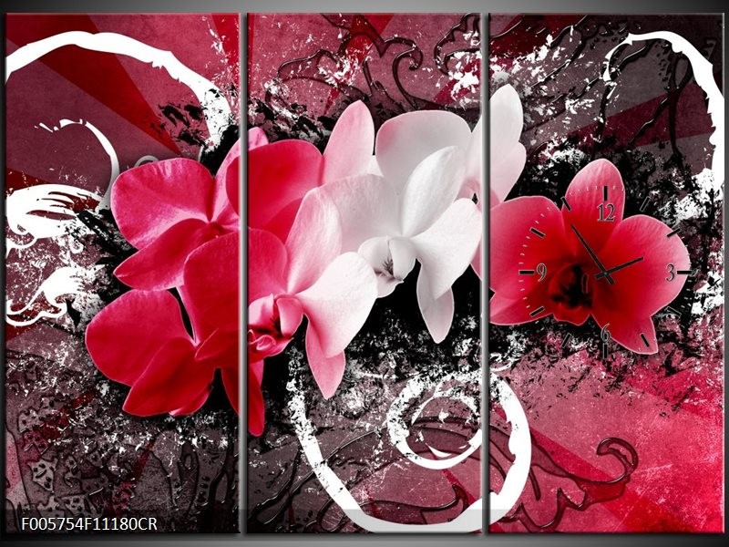 Klok schilderij Orchidee | Roze, Wit, Zwart | 111x80cm 3Luik