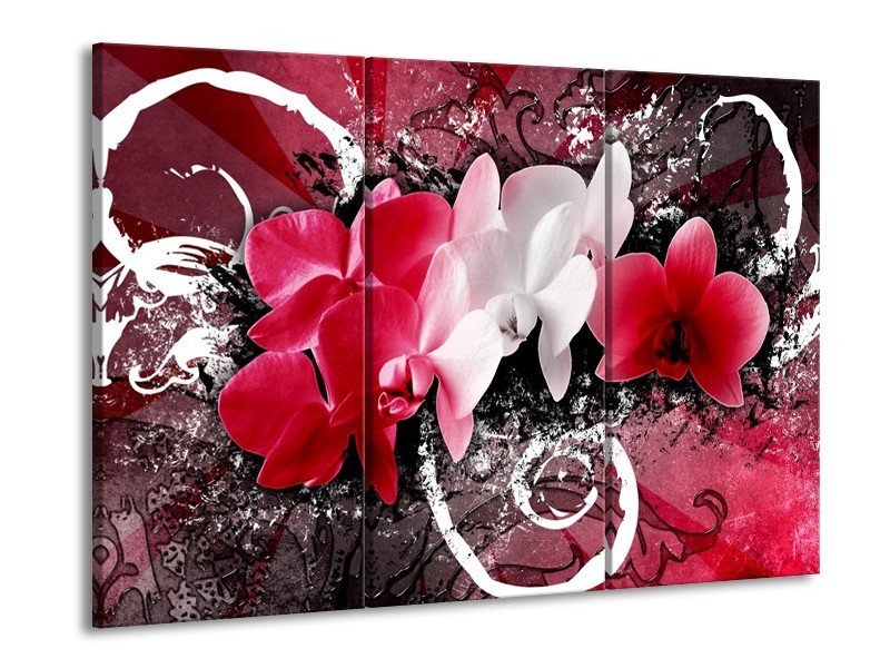 Canvas schilderij Orchidee | Roze, Wit, Zwart | 90x60cm 3Luik