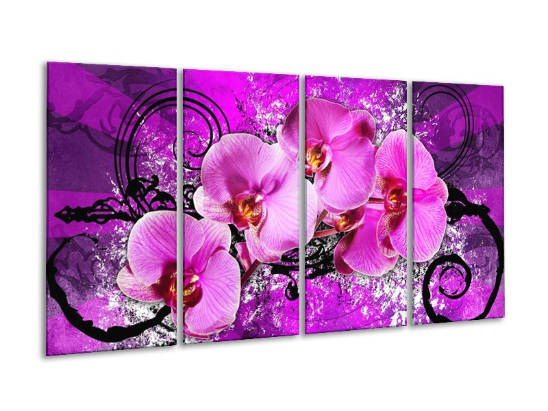 Canvas schilderij Orchidee | Paars | 160x80cm 4Luik