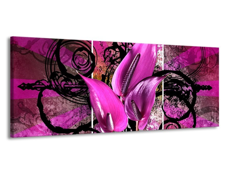 Glas schilderij Anthurium | Paars, Zwart | 145x58cm 1Luik