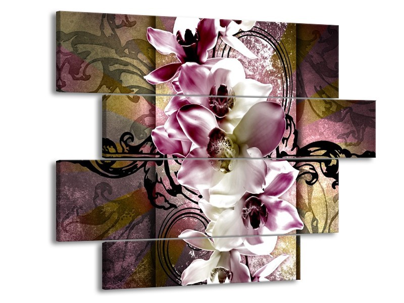 Canvas schilderij Orchidee | Paars, Wit | 115x85cm 4Luik