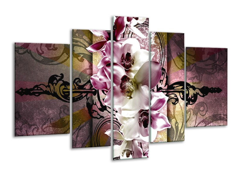 Canvas schilderij Orchidee | Paars, Wit | 170x100cm 5Luik