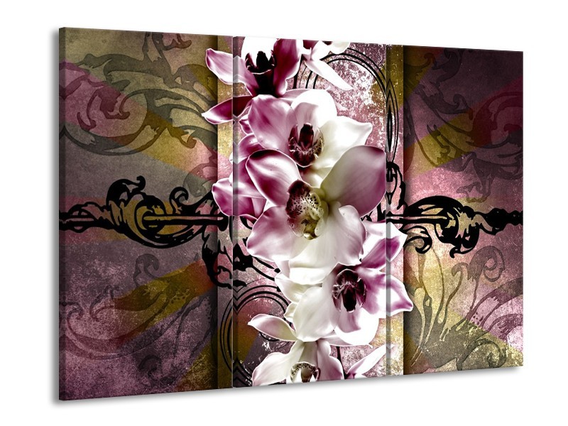 Glas schilderij Orchidee | Paars, Wit | 90x60cm 3Luik