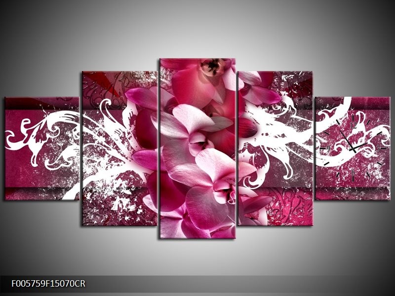 Klok schilderij Orchidee | Roze, Wit | 150x70cm 5Luik