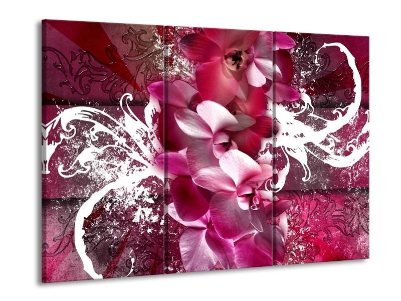 Canvas schilderij Orchidee | Roze, Wit | 90x60cm 3Luik