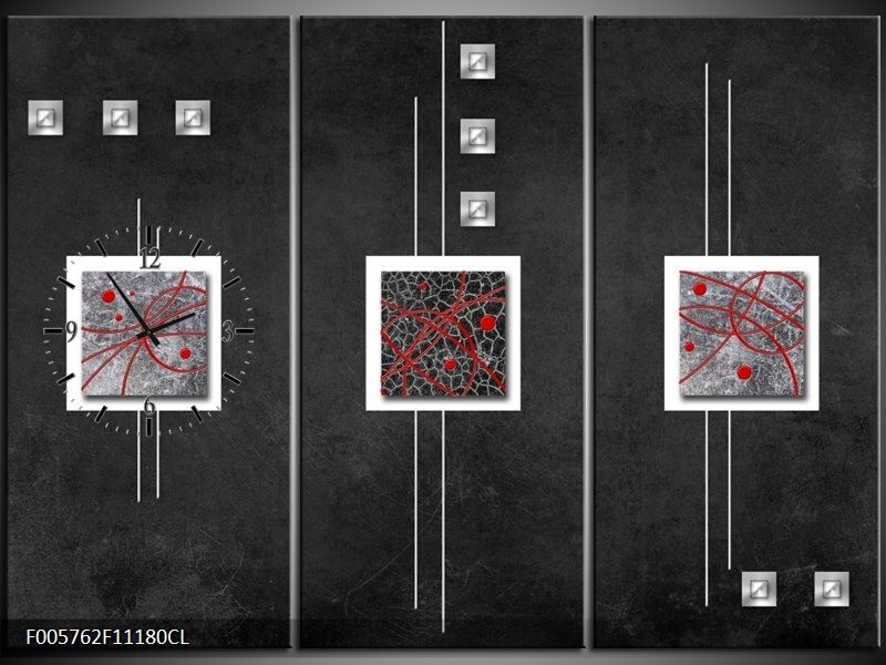 Klok schilderij Vierkant | Grijs, Zwart, Rood | 111x80cm 3Luik