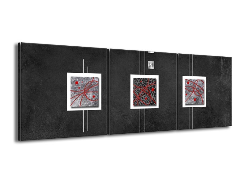 Glas schilderij Vierkant | Grijs, Zwart, Rood | 150x50cm 3Luik