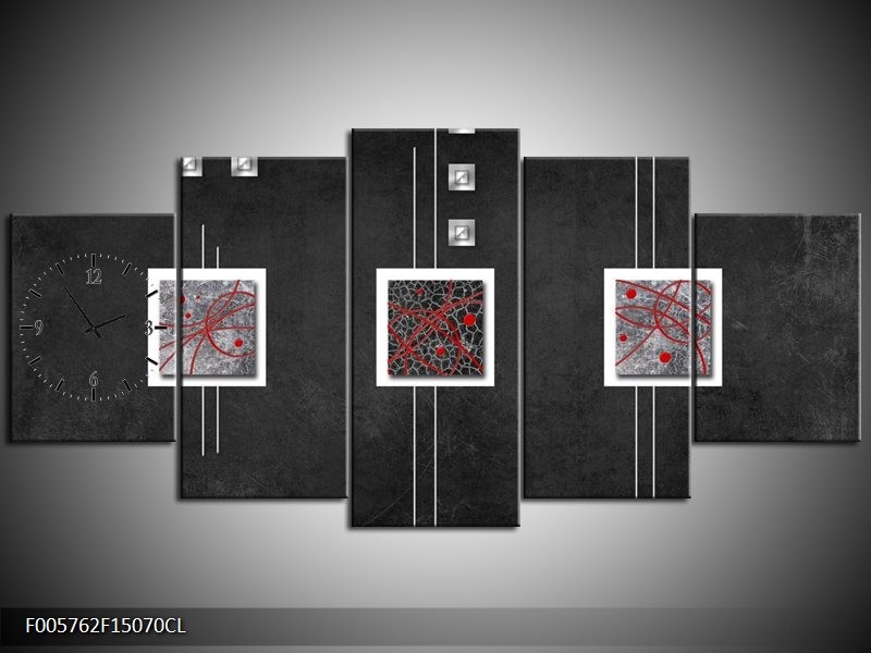 Klok schilderij Vierkant | Grijs, Zwart, Rood | 150x70cm 5Luik