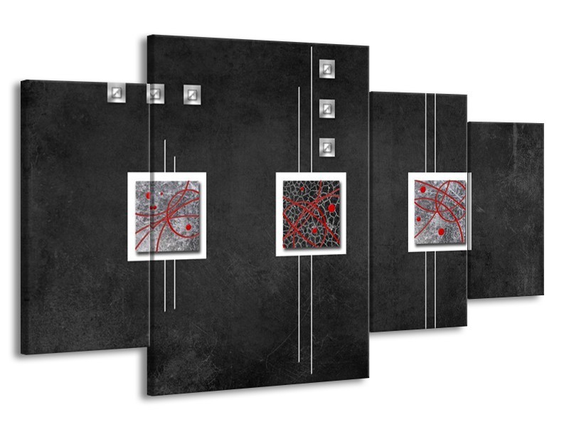 Canvas schilderij Vierkant | Grijs, Zwart, Rood | 160x90cm 4Luik