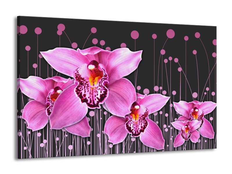 Glas schilderij Orchidee | Roze, Grijs | 140x90cm 1Luik