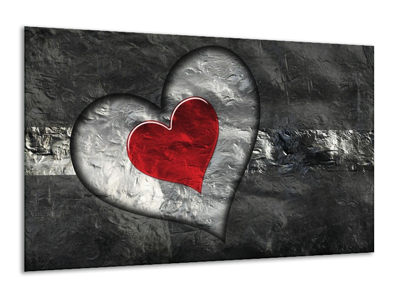 Glas schilderij Hart | Grijs, Rood, Zwart | 120x70cm 1Luik