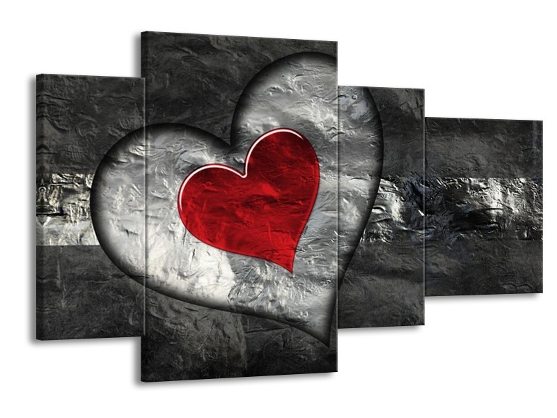 Glas schilderij Hart | Grijs, Rood, Zwart | 120x75cm 4Luik