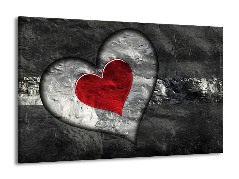 Canvas schilderij Hart | Grijs, Rood, Zwart | 140x90cm 1Luik