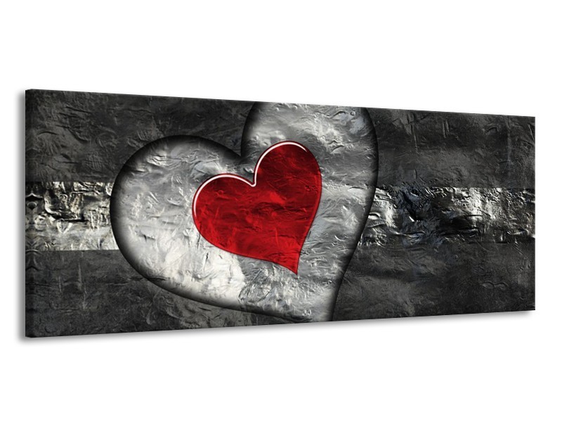 Glas schilderij Hart | Grijs, Rood, Zwart | 145x58cm 1Luik