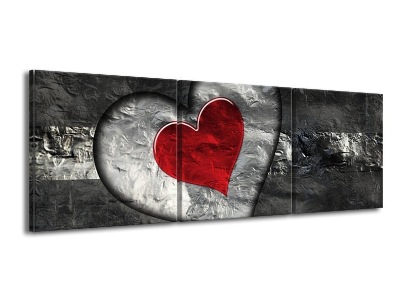 Glas schilderij Hart | Grijs, Rood, Zwart | 150x50cm 3Luik