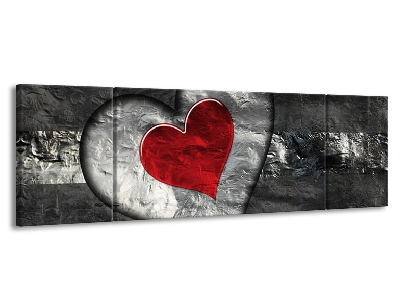 Glas schilderij Hart | Grijs, Rood, Zwart | 170x50cm 3Luik