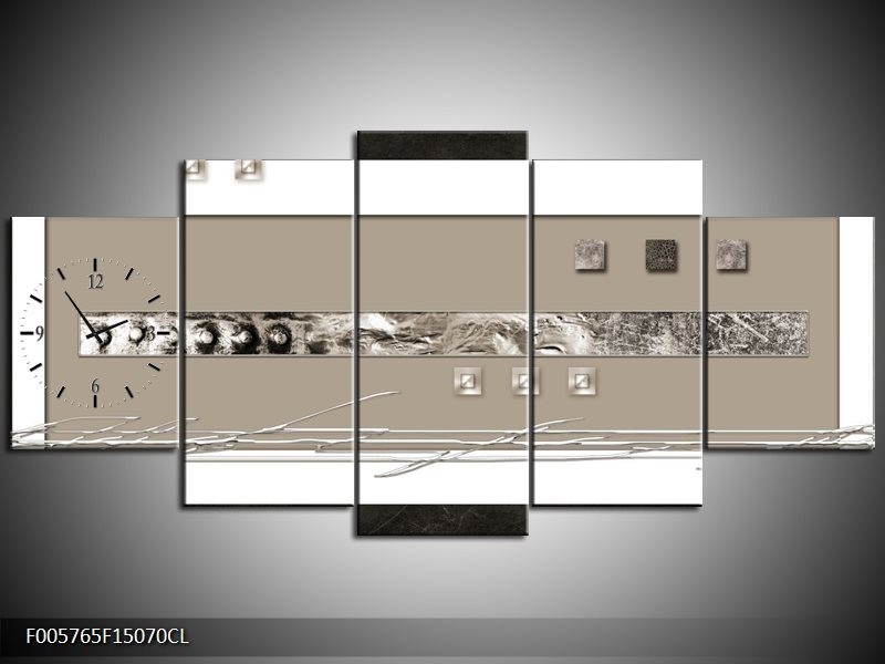 Klok schilderij Art | Grijs, Wit, Zwart | 150x70cm 5Luik