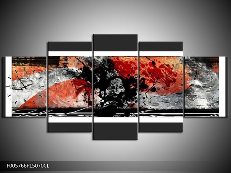 Klok schilderij Art | Oranje, Grijs, Zwart | 150x70cm 5Luik