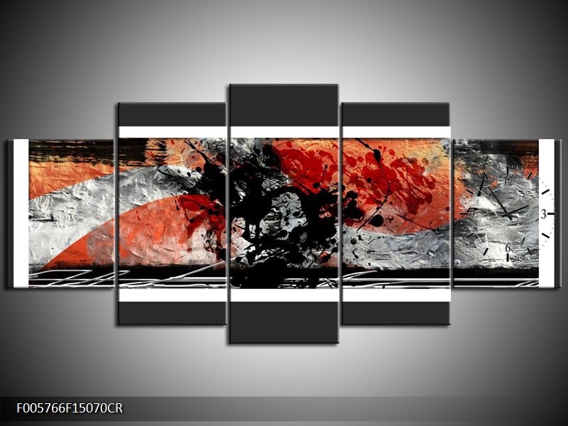 Klok schilderij Art | Oranje, Grijs, Zwart | 150x70cm 5Luik