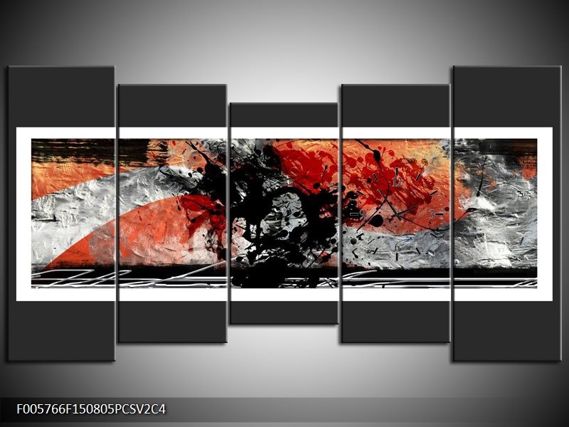 Klok schilderij Art | Oranje, Grijs, Zwart | 150x80cm 5Luik