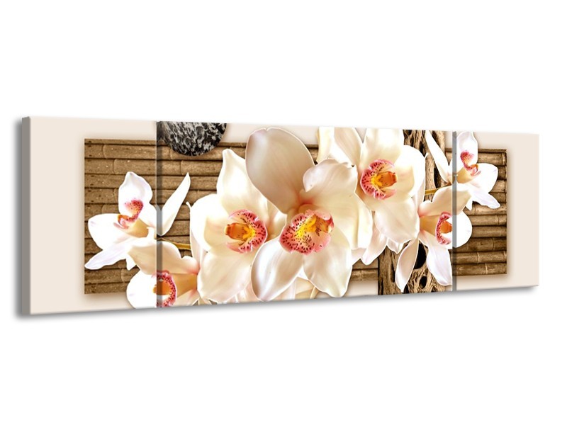 Canvas schilderij Orchidee | Crème, Bruin | 170x50cm 3Luik