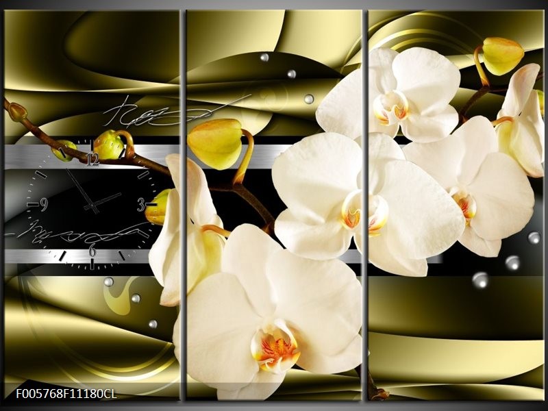 Klok schilderij Orchidee | Groen, Crème | 111x80cm 3Luik