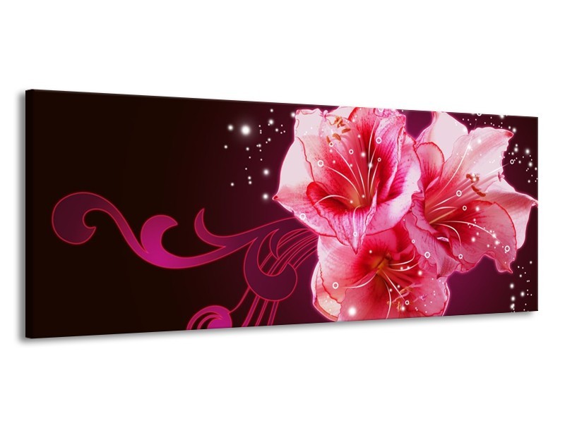 Glas schilderij Lelie | Roze, Paars, Zwart | 145x58cm 1Luik