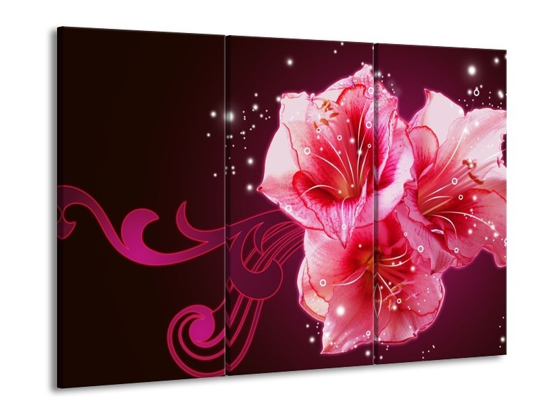 Canvas schilderij Lelie | Roze, Paars, Zwart | 90x60cm 3Luik
