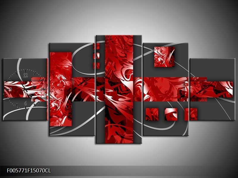 Klok schilderij Art | Rood, Grijs | 150x70cm 5Luik