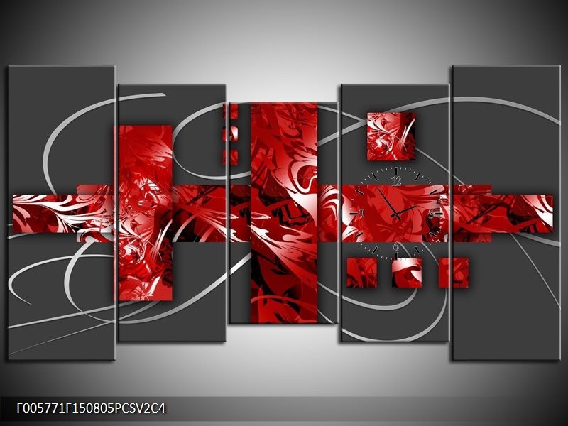 Klok schilderij Art | Rood, Grijs | 150x80cm 5Luik