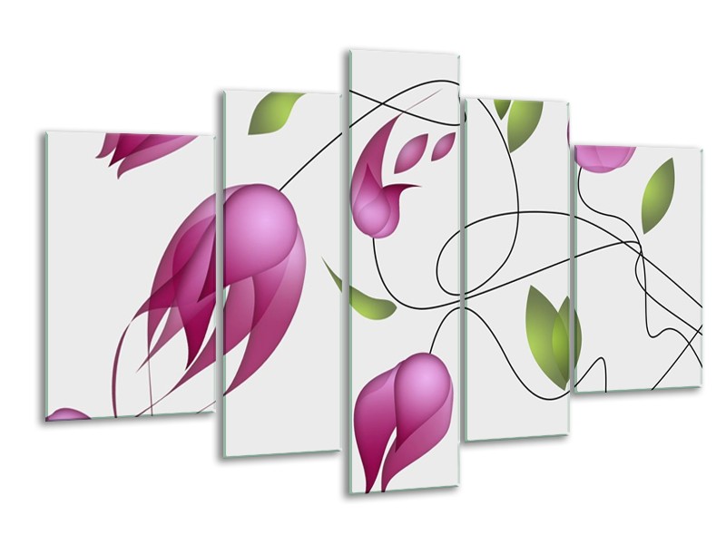 Canvas schilderij Tulp | Paars, Groen, Crème | 170x100cm 5Luik