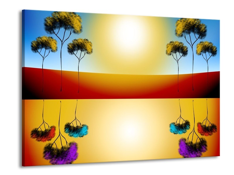 Glas schilderij Reflectie | Bruin, Geel, Blauw | 100x70cm 1Luik