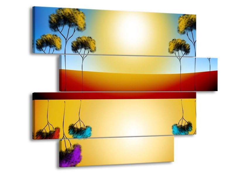 Canvas schilderij Reflectie | Bruin, Geel, Blauw | 115x85cm 4Luik